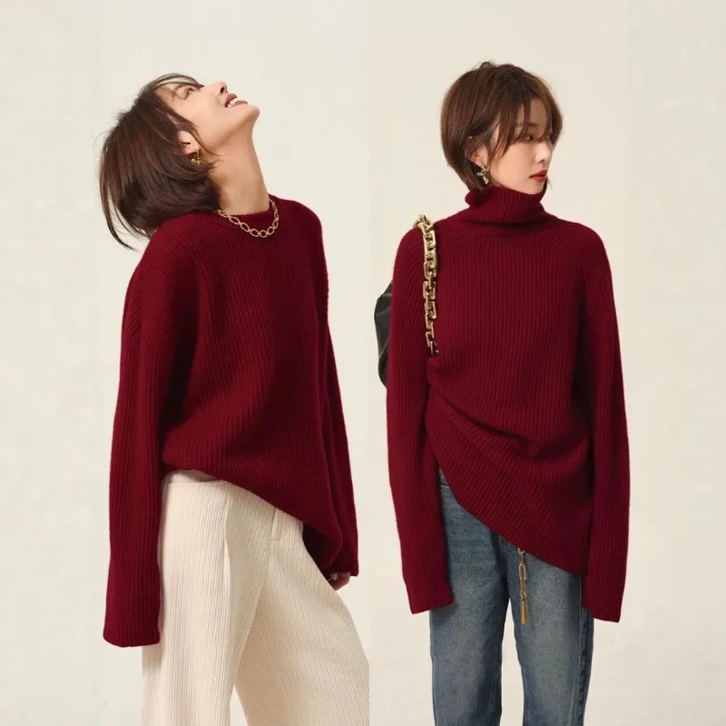 

Women Cashmere Autumn Winter New Year Red Sweater Shirt