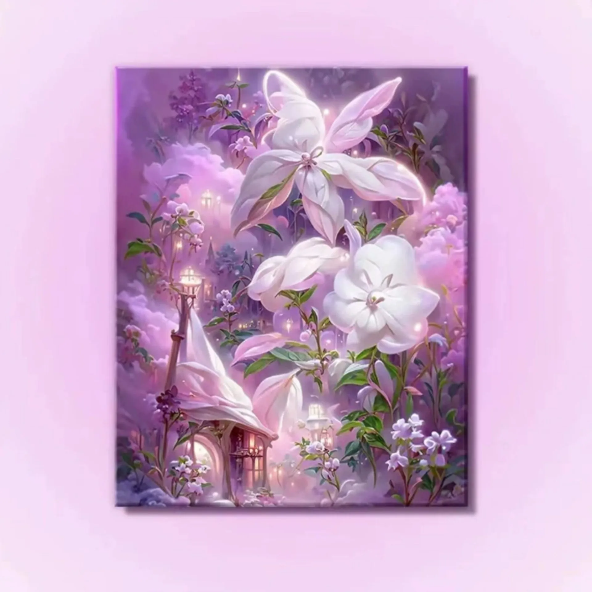 300010-Dreamy Purple Mist Magnolia Fairy House Painting