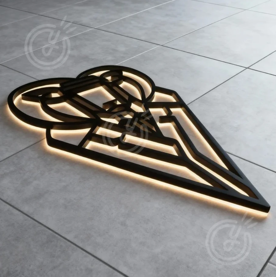 علامات معدنية مخصصة ثلاثية الأبعاد شعار الفولاذ المقاوم للصدأ مكتب لتزيين الحائط الليزر الجمال الإعلان صالون قطع استوديو Led النيون بار الحلاق