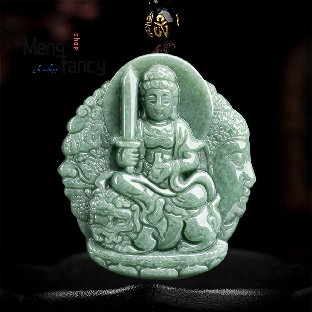 

Genuine Natural A-goods Jadeite Manjushri Bodhisattva Zodiac Rabbit Guardian Deity Jade Pendant Exquisite Fashion Luxury Jewelry