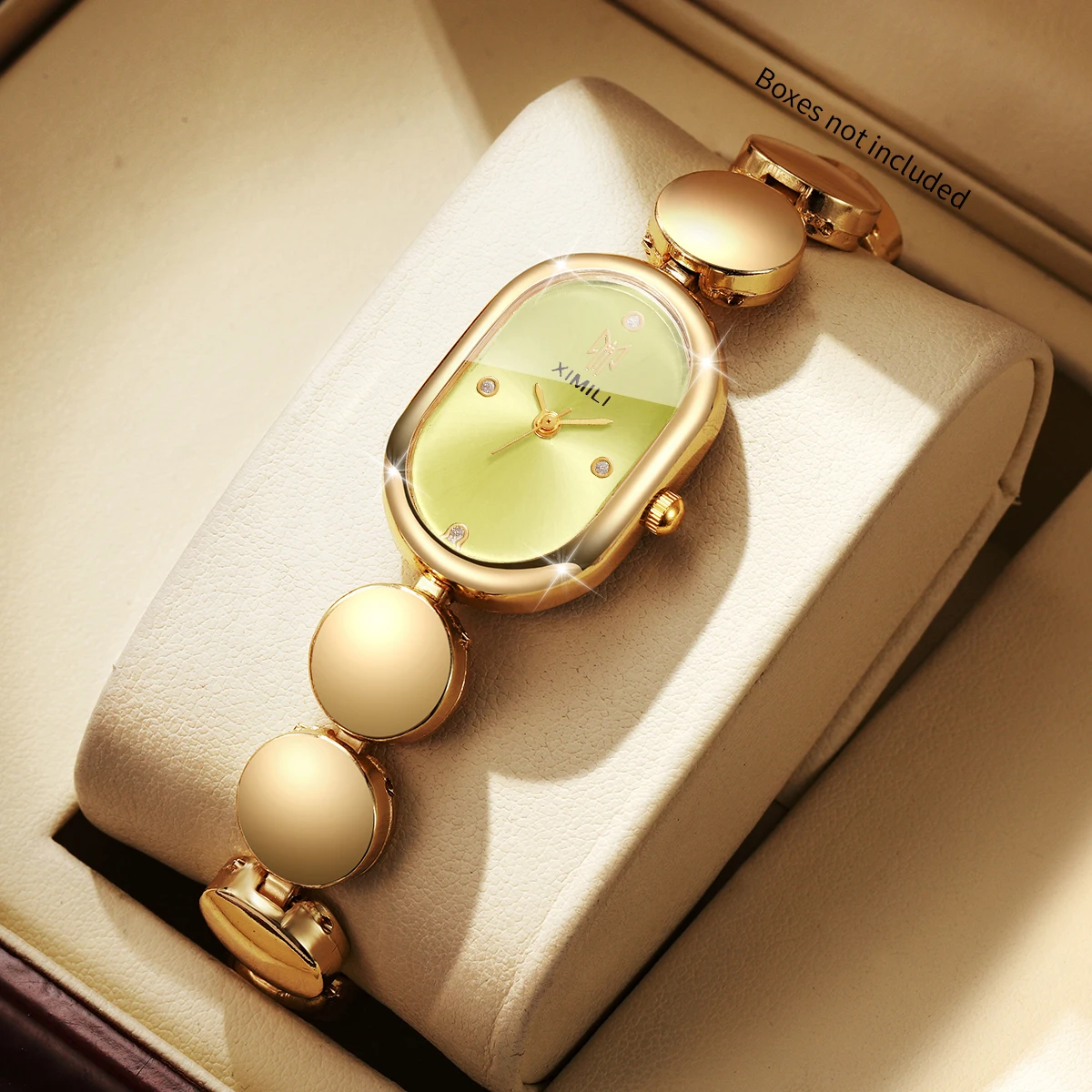 Luxury Gold Oval Dial Women Quartz Watch Fashion Bracelet Strap Ladies Rhinestone Wristwatches Relogio Feminino（Without Box）