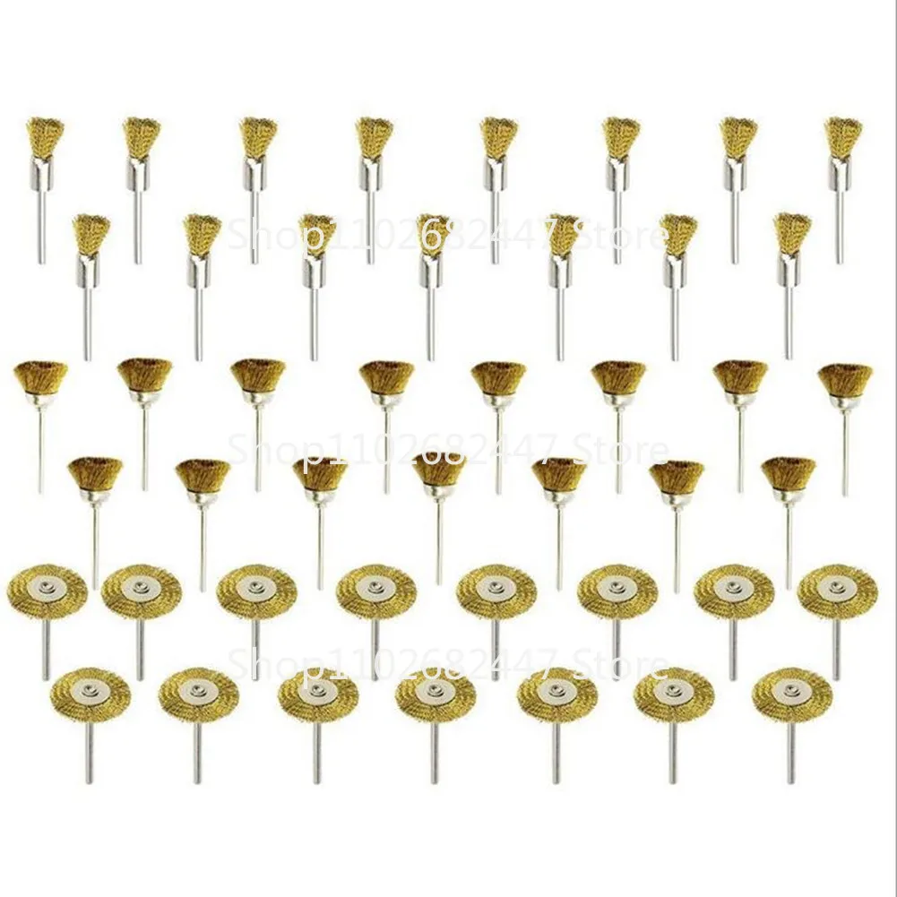 45 Buah Set Sikat Kawat Sikat Roda Kawat Kuningan untuk Aksesori Alat Putar Sikat Bersih Poles untuk Alat Putar Dremel Shank Baru