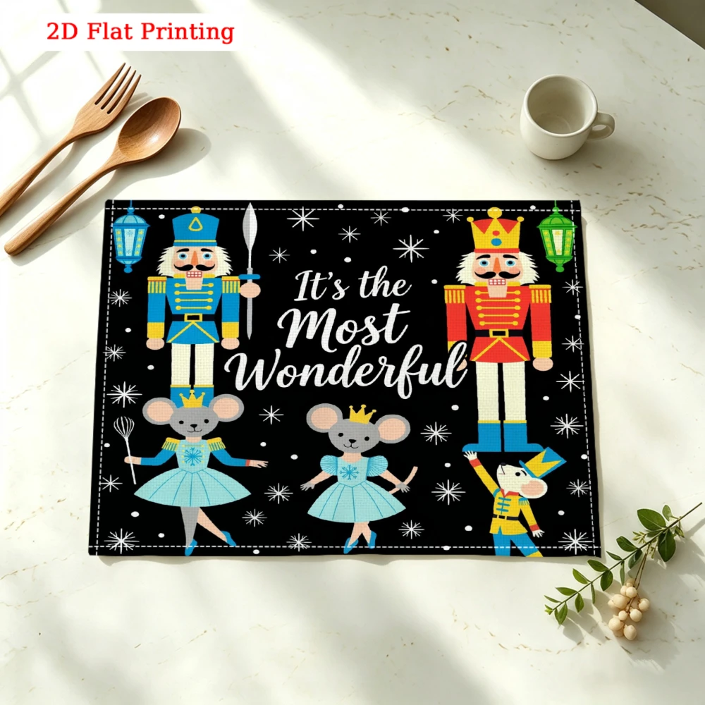 Nutcracker Mouse Ballet Dance Pattern Kitchen Placemat Coaster Linen Pad Dish Coffee Cup Table Mat 30x40cm Home Decor
