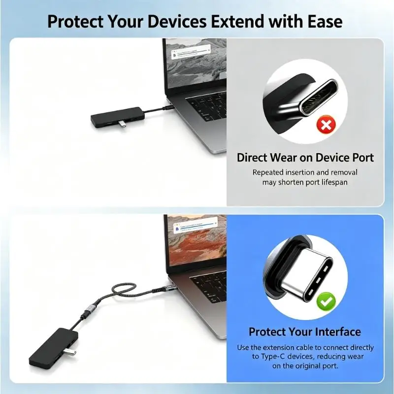 B03F 20 Gbps Type C Data Extension Cable with 240W Power Delivery, 5K@60 Hz Video, Nylon Outer Covering, and Support