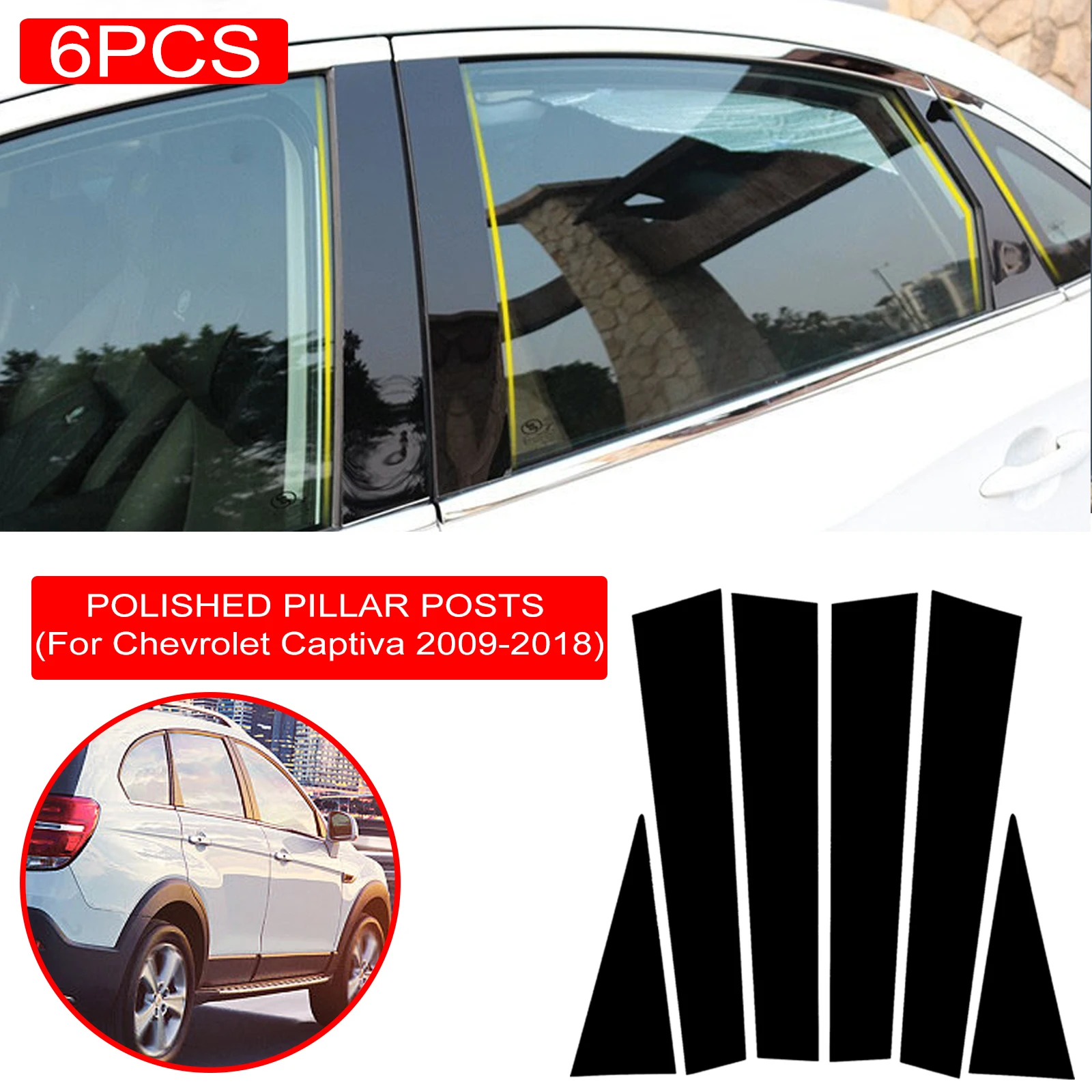 6PCS Polished Pillar Posts For Chevrolet Captiva 2009-2018 Car Window Trim Cover BC Column Sticker Styling Accessories