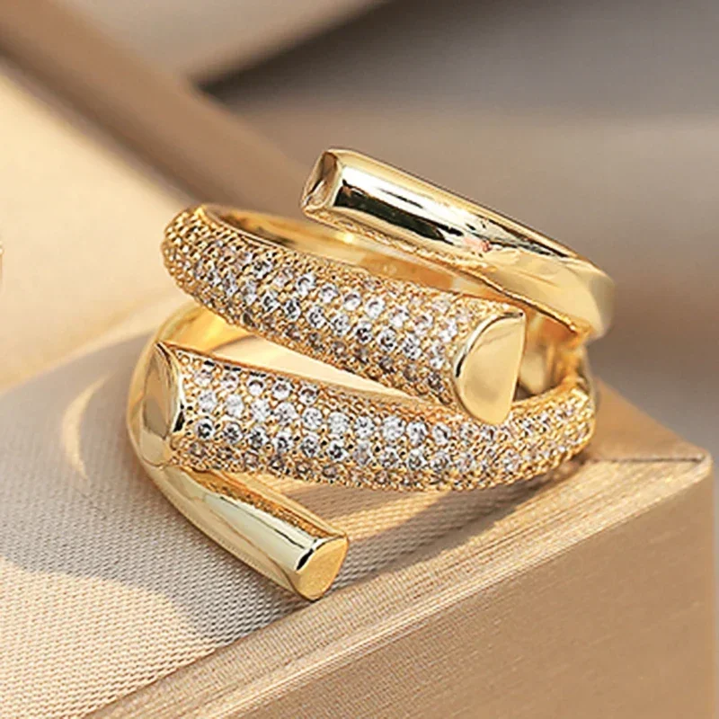 New Luxury Trendy Gold Color Rings for Women Wedding Party Fashion Accessories  Hyperbole Shape Female Finger-ring Jewelry