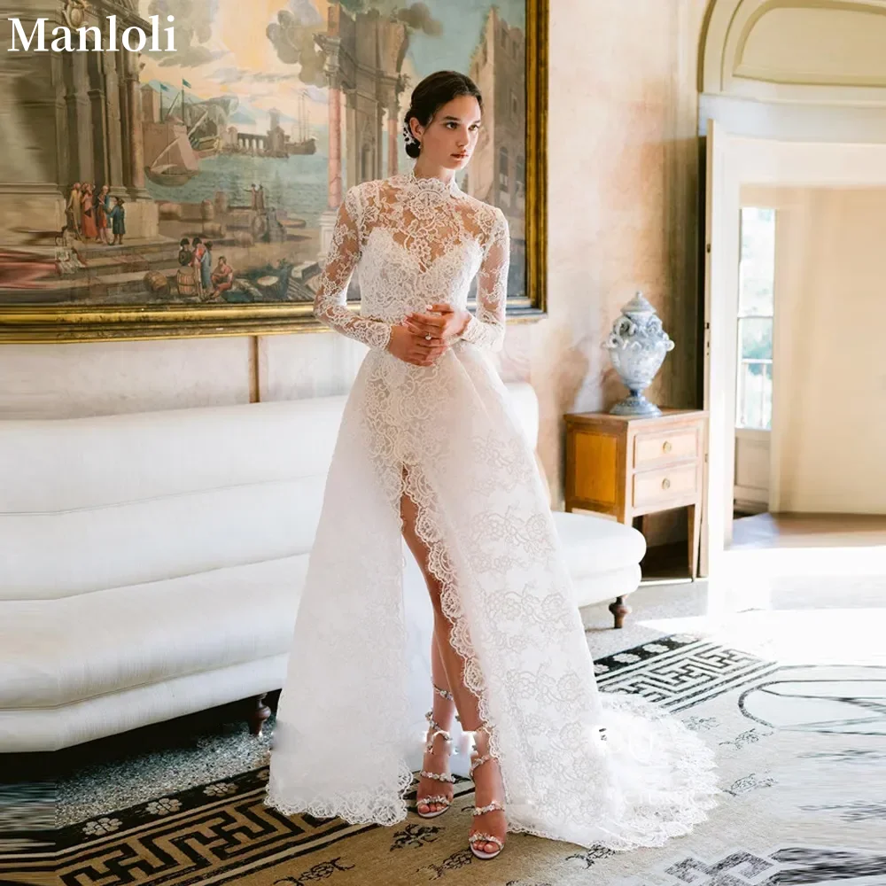 

New Fashionable Romantic Lace Wedding Dress White Decal Long Sleeve A-line Bride Dress Slim Fit Sexy Wedding Party Dress Custom