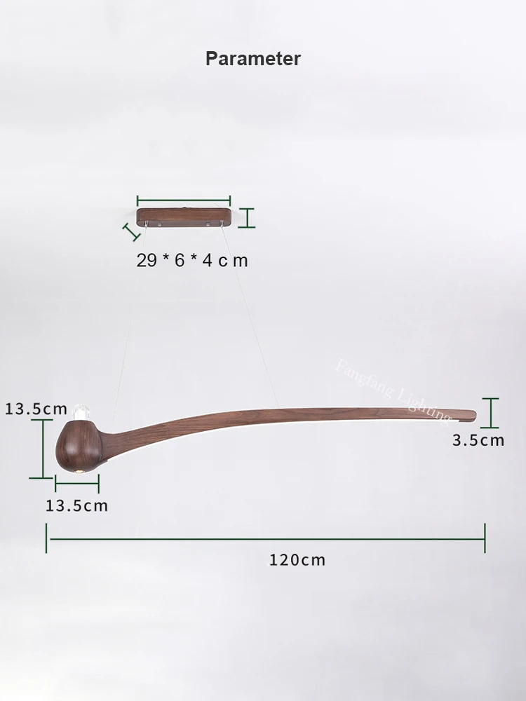 Chinese Solid Wood Long Linear Full Spectrum LED Pendant Lights Dimmable Indoor Hanging Lamps Kitchen Dining Living Room Office