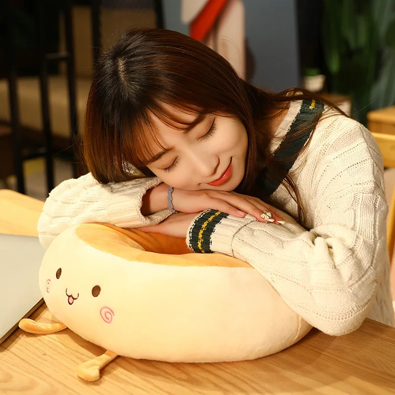 Kawaii Bread Toast Plush Cushion Home Office Chair Floor Cushion Thickened Soft Non Slip Sitting Pad Round Nap Pillow Girls Gift