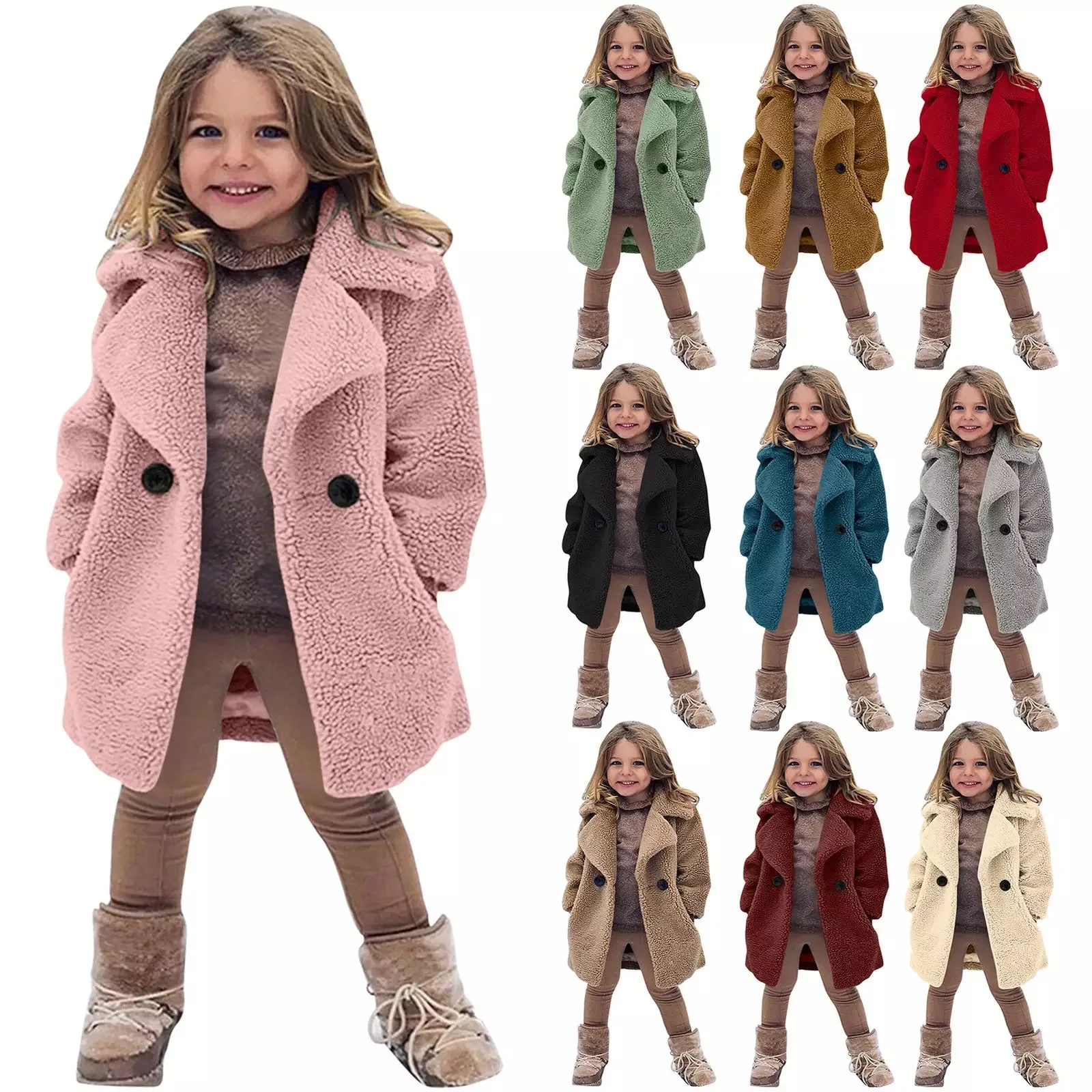 

New Autumn and Winter Coats for European and American Children Clothing Fur Coat Turn-down Collar Coat Imitates Cashmere