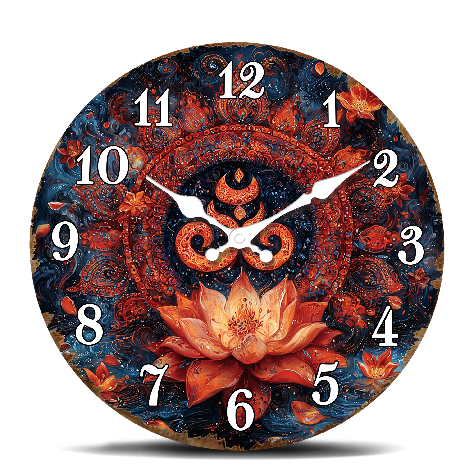 Aufwendige runde Wanduhr mit Paisley- und Lotusblüten – dekorative Wanduhr im Bohemian-Stil