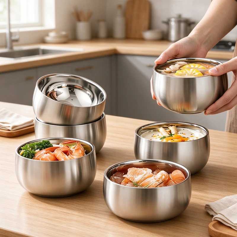 16L stainless steel tableware set, 5-inch rice bowl, home food-grade double-layer large bowl soup noodle bowl