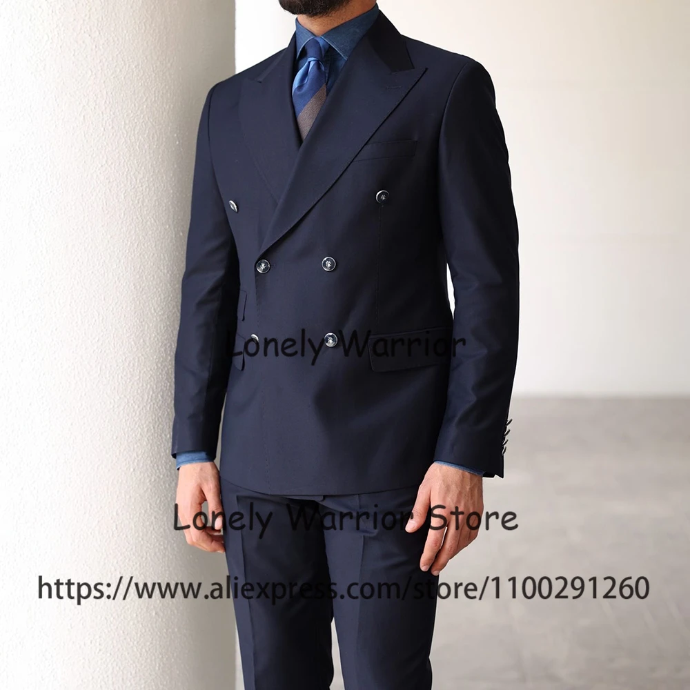 

Classic Navy Blue Suits For Mens Double Breasted Business Blazer Wedding Groom Tuxedo 2 Piece Daily Jacket Pants Terno Masculino