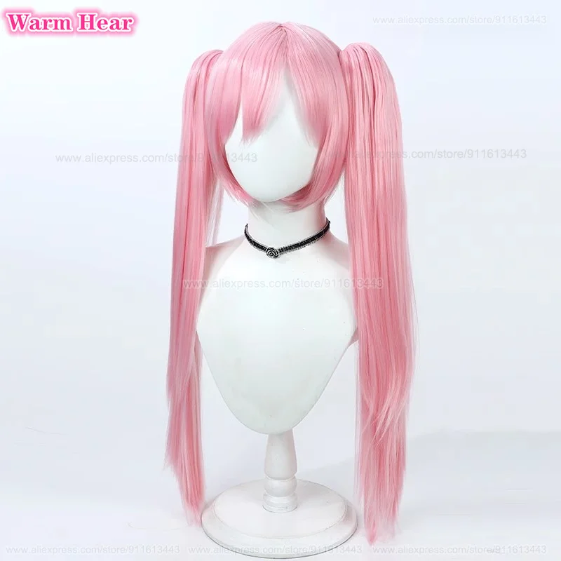 Peluca de Cosplay, pelo resistente al calor, rosa, doble cola de caballo, Anime, gorro, 76cm