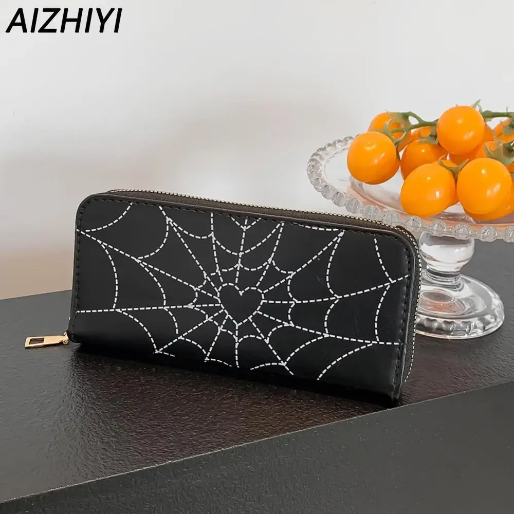 Halloween Spider Web Wallet Coin Purse Women Novelty Credit Card Holder Gothic Money Bag Teenager Casual Long Wallets Party Gift