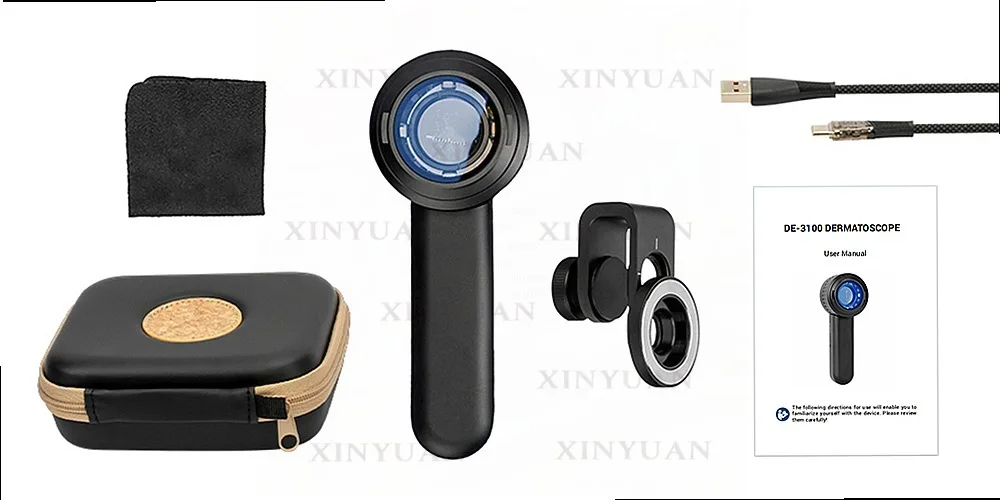 Optical dermatoscope 10x magnification polarized aluminum all-glass lens skin cancer detection CE certified