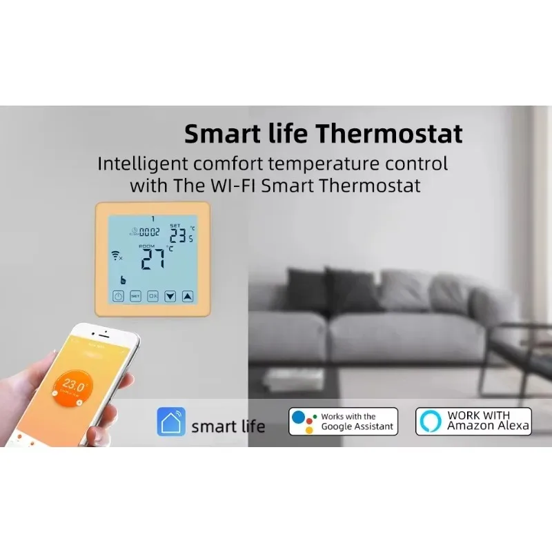 WiFi対応床暖房サーモスタット、ボイラー温水/ソーラー温水器用、7日間制御、16A、EU規格、タッチスクリーン