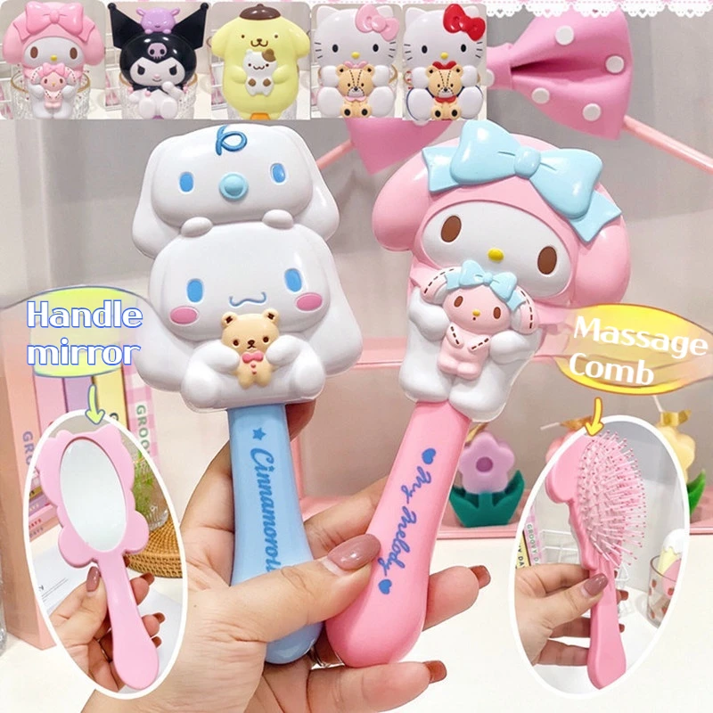 Sanrio moda Hello Kitty peine de masaje de mano Airbag rollo de canela de dibujos animados Kuromi Kawaii chica de dibujos animados peine de regalo portátil