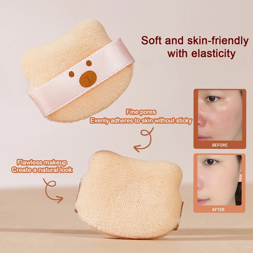 5/8PCS Cute Bear Powder Puff Set Soft Flocking Wet & Dry Use Sponge Mini Fingertip Puff forSkin-friendly Flocking Air Cushion