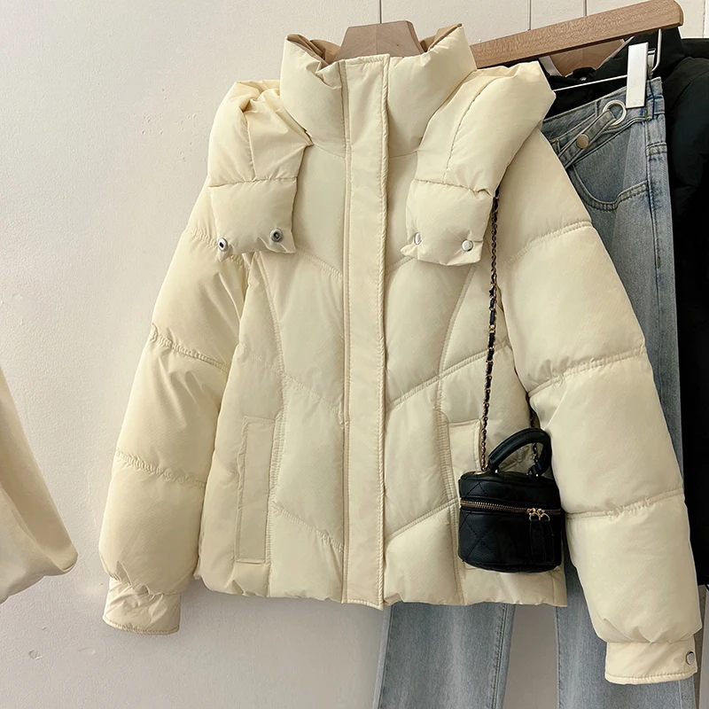 Manteaux rembourrés en coton coréen pour femmes, veste d'hiver épaisse en coton, coupe ample, manteaux chauds à capuche, nouvelle collection 2025