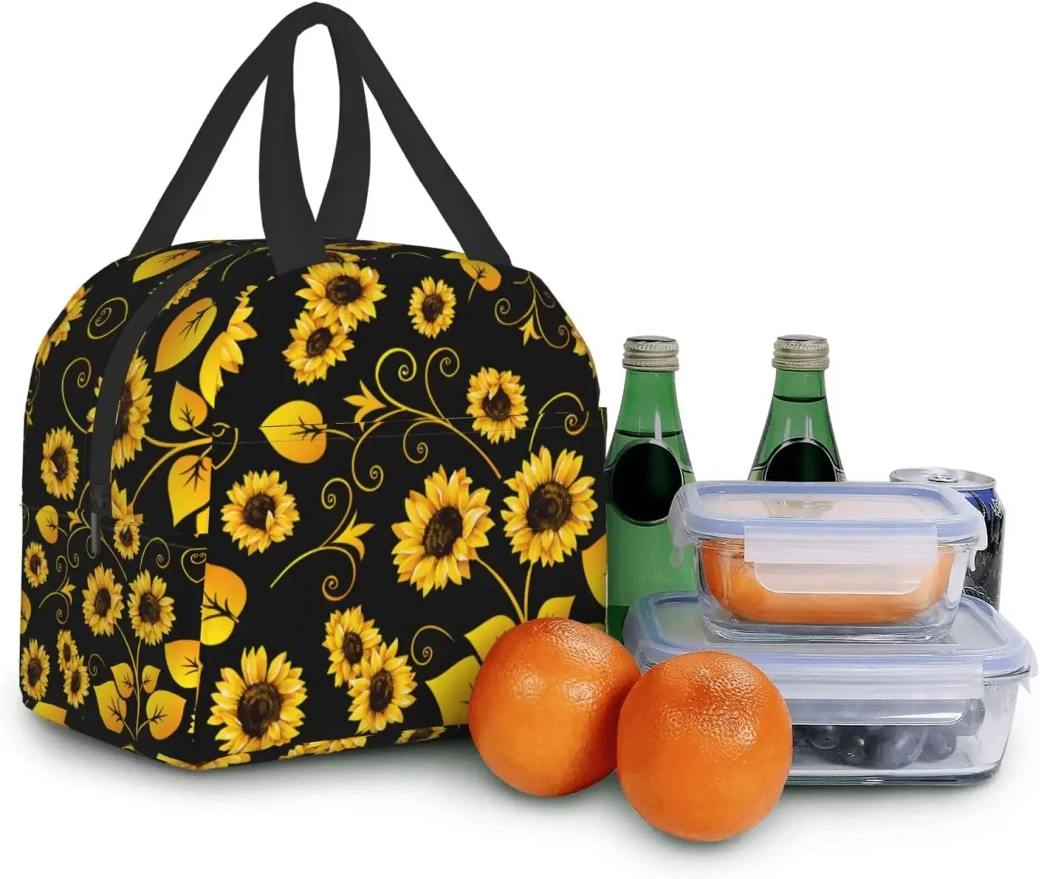 Sunflower Insulated Lunch Bag for Women Men Washable Cooler Tote Bag Reusable Lunch Box Lightweight for Office Work Picnic Beach