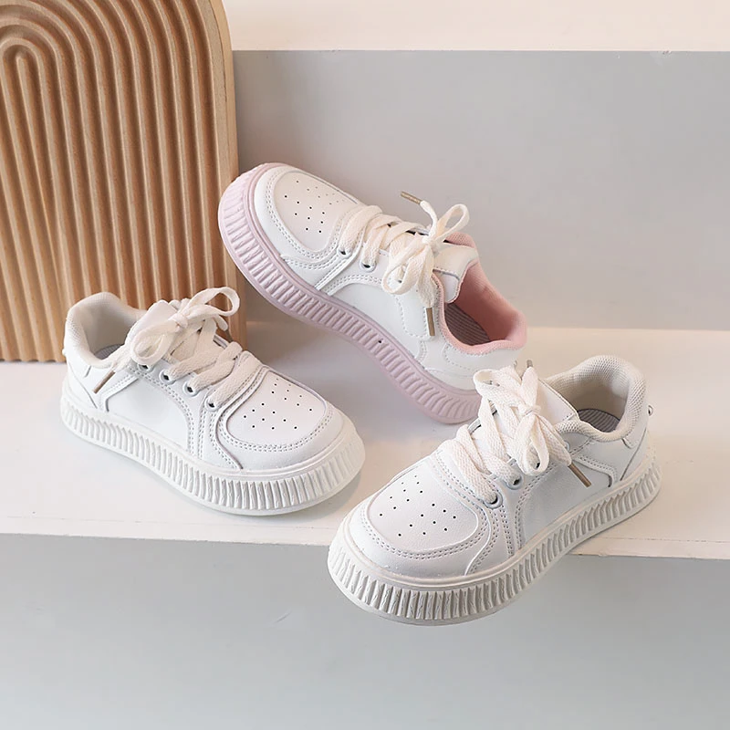 

Girls Sneakers Cute Versatile Soft Breatheable Non-slip Lace-up Children White School Uniform Shoes for Boys Kids Drop Shipping