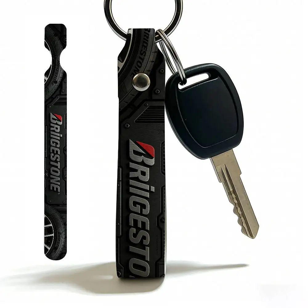 For Logo Bridgestone PU Leather Motorcycle Keychain Universal Motorbike Key Ring Holder For Riders Men Gift