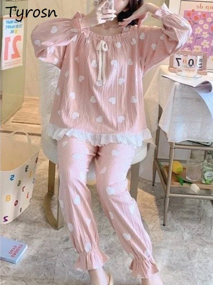 

M-4XL Pajama Sets Women Sweet Attractive Print Students Trendy Autumn Comfortable Leisure Square Collar Prevalent Japanese Style