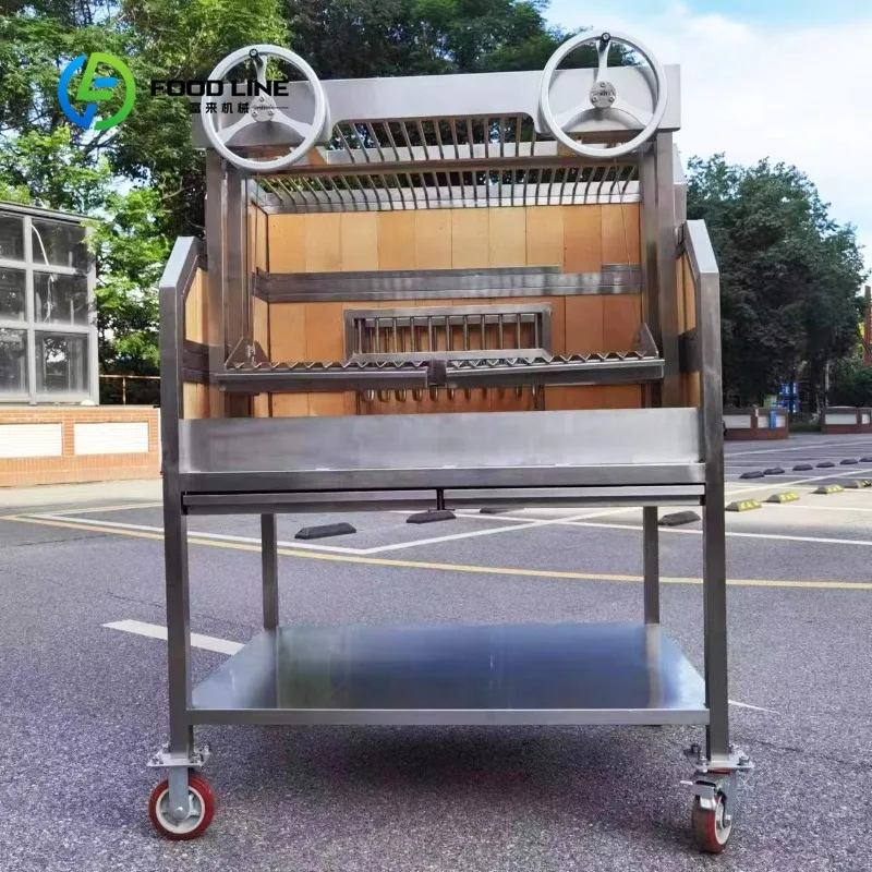 Customized parrilla roaster asado santa maria grill dual wheel mobile stand wood charcoal for high end catering events