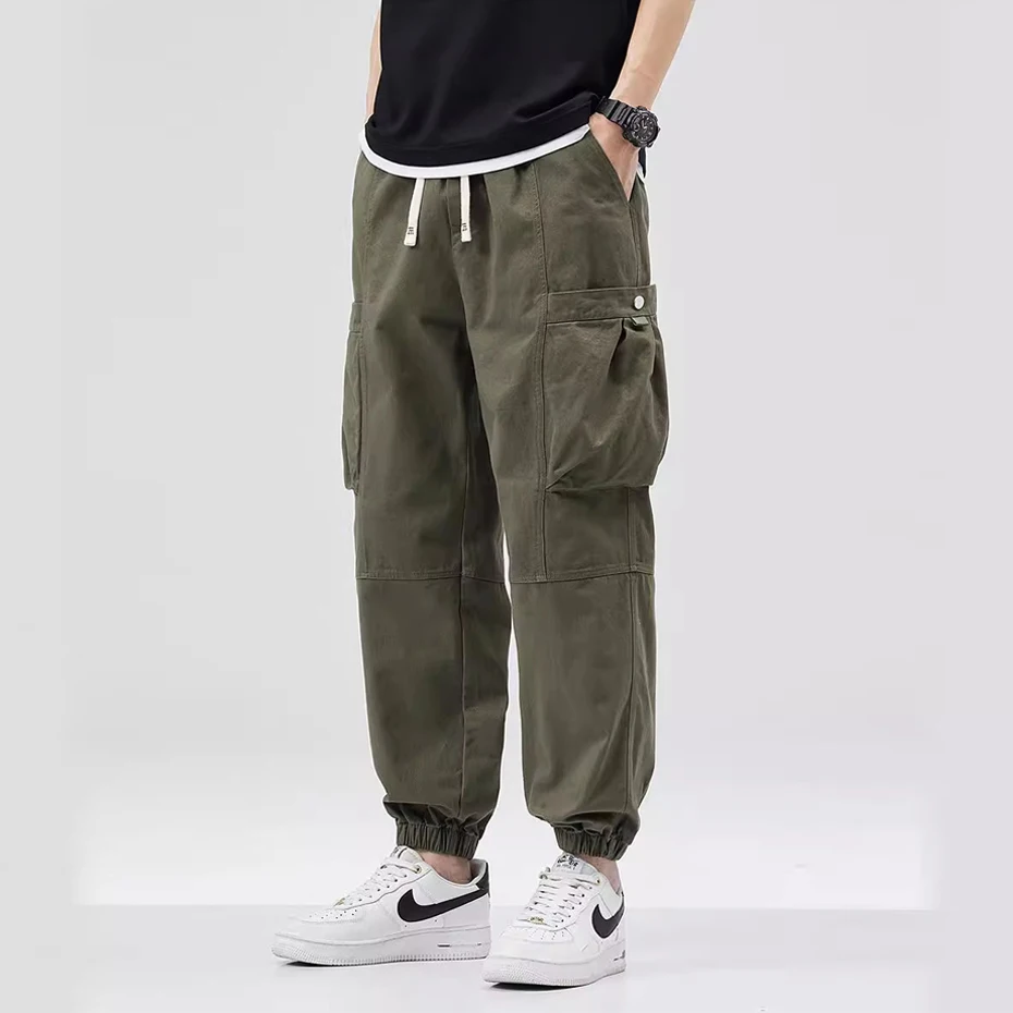 Jogger Pants Men Sweatpants Solid Color Cargo Pants Autumn Spring Fashion Casual Trousers Elastic Waist