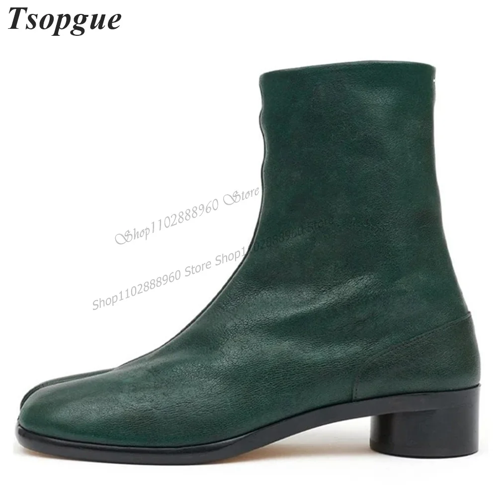 Mid Calf Green Matte Leather Split-Toe Men\'s Tabi Shoes Men Shoes Side Zipper Runway Casual Party Shoes 2023 Zapatillas Muje