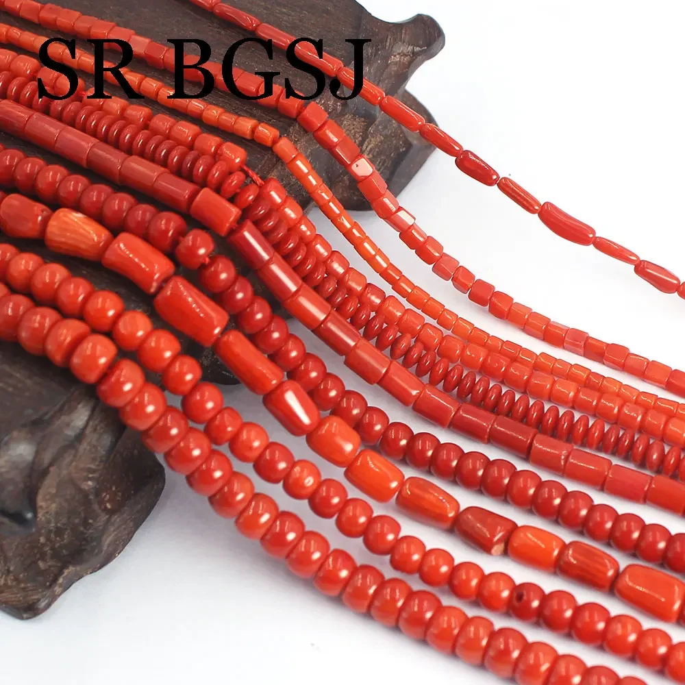 Small Irregular Tube Column Rondelle Genuine Natural Red Coral Jewelry Making Seed Beads  15\