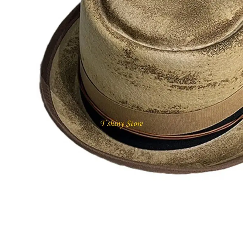 N58F Elegant British Felt Hat Ladies Carnivals Festival Distressed Hat with Fedoras Cap for Gentlemen