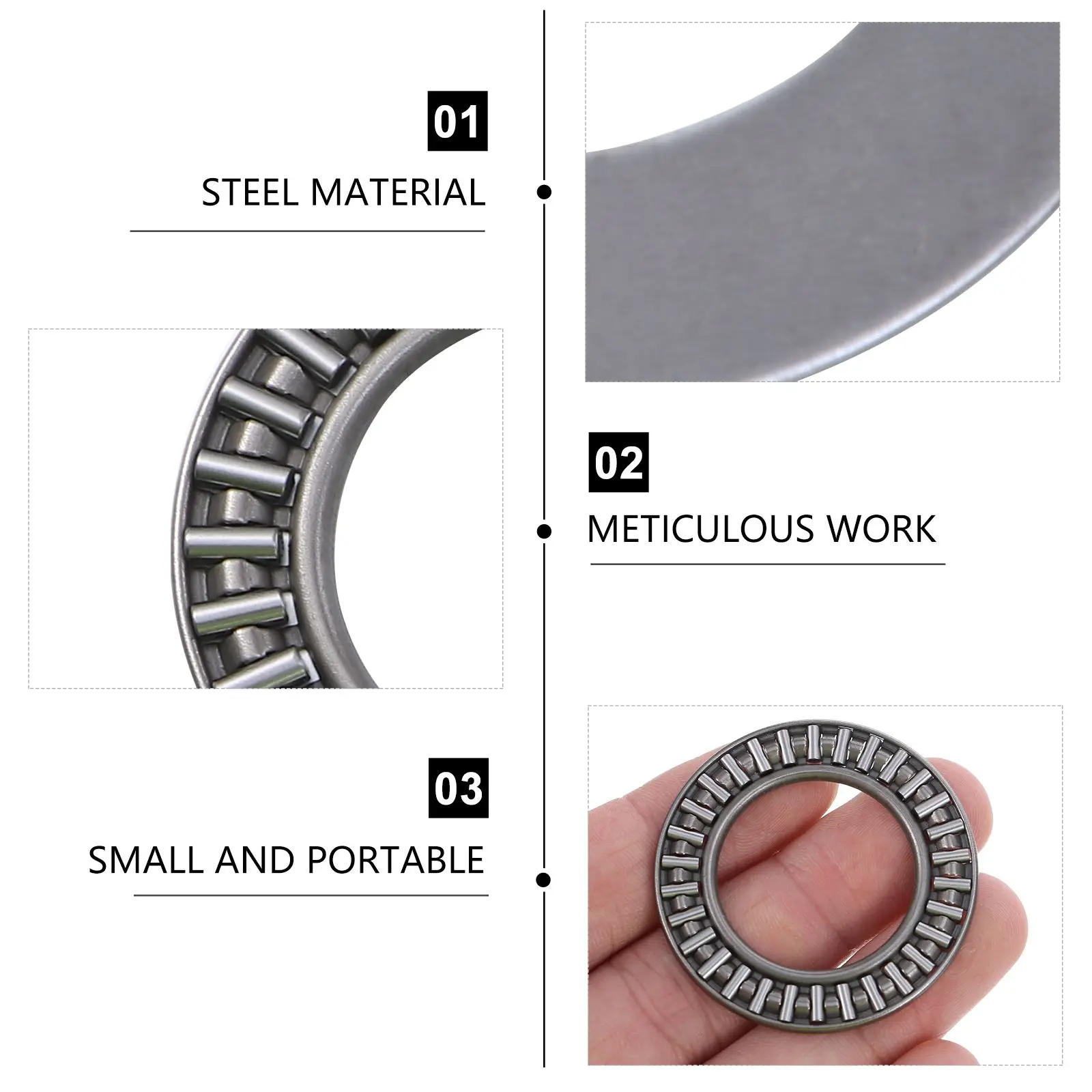 

10 pcs Needle Roller Thrust Bearings Steel Cage Single Direction Axial Load Smooth Rotation For Machine Components Metal Flat