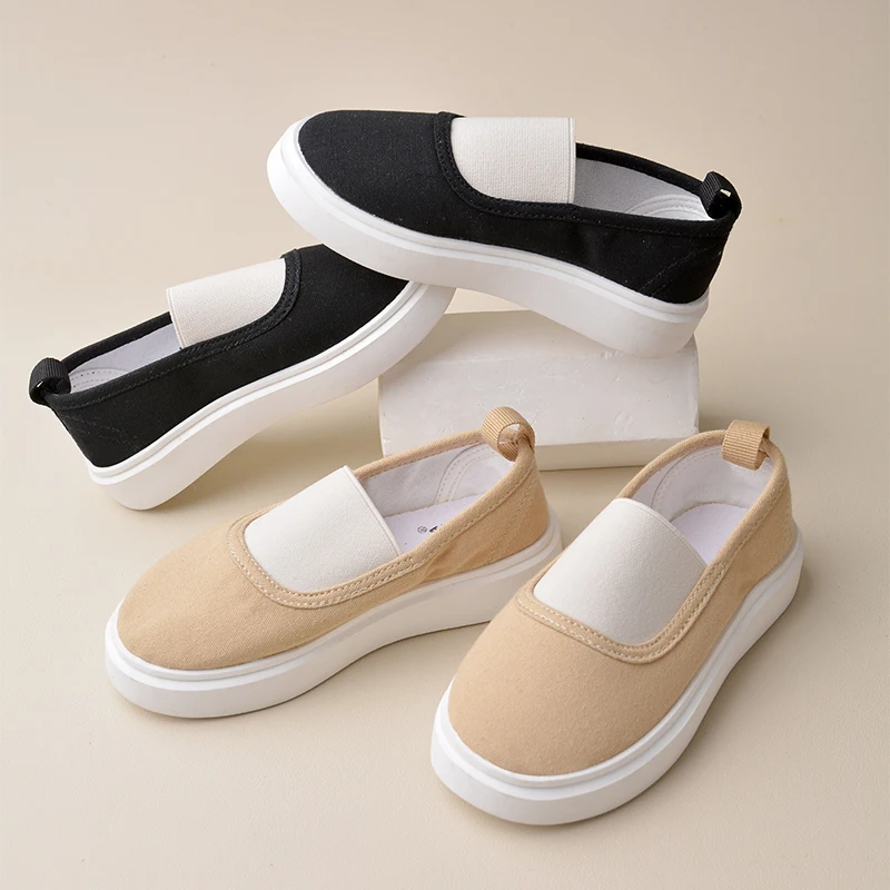 Kids Outdoor Take Exercise Convenient Elastic Canvas Children Concise Style Solid Color Small Cloth Shoes ED7022