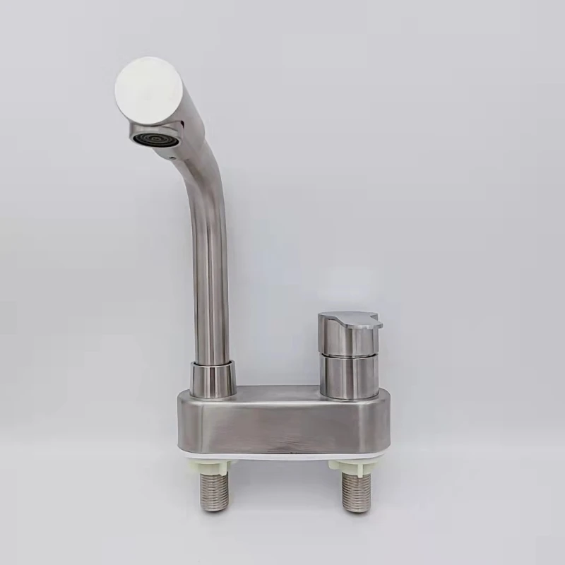 

304 Stainless steel washbasin faucet toilet cold and hot duplex single handle double hole rotary head washbasin faucet