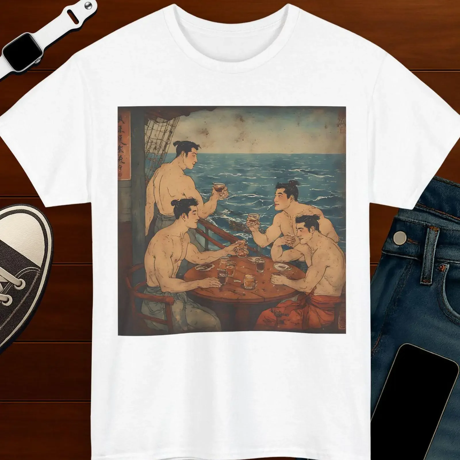 Distressed Vintage Image T Shirt Gay Sailors Drinking Together Nautical Pride vintage Washed Comfortable designer clothes