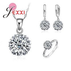 Wedding 925 Sterling Silver Color Jewelry Sets For Women Big Stone CZ Cubic Zirconia Necklace/ Earring/ Ring Set
