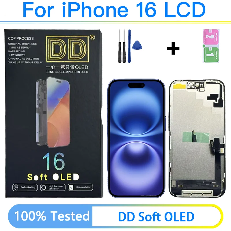 

DD Soft OLED LCD Screen With Removal IC For iPhone 16 LCD Display Screen Touch Digitizer Assembly Replacement