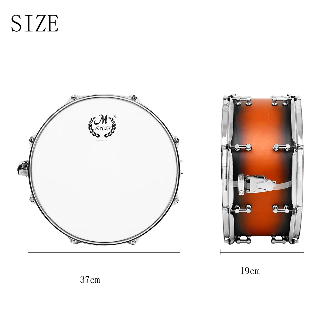 M MBAT 14×5.5 Inch Sunset Black Snare Drum Stainless Steel Marching Drum Percussion Instrument with Strap Drum Sticks Accessory