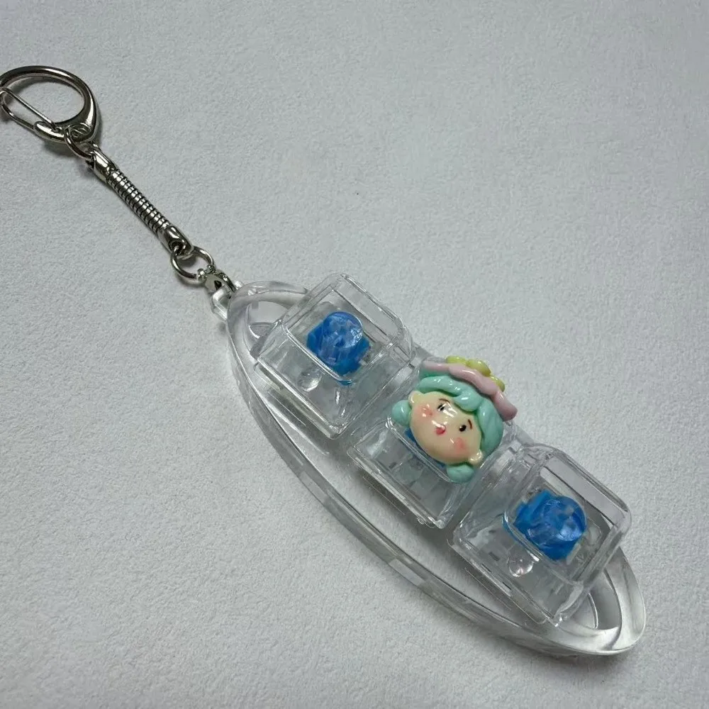 Relaxing 3 Keys LED Keycap Keychain Transprent Cartoon Girl Keyboard Stress Relief Fidget Clicker