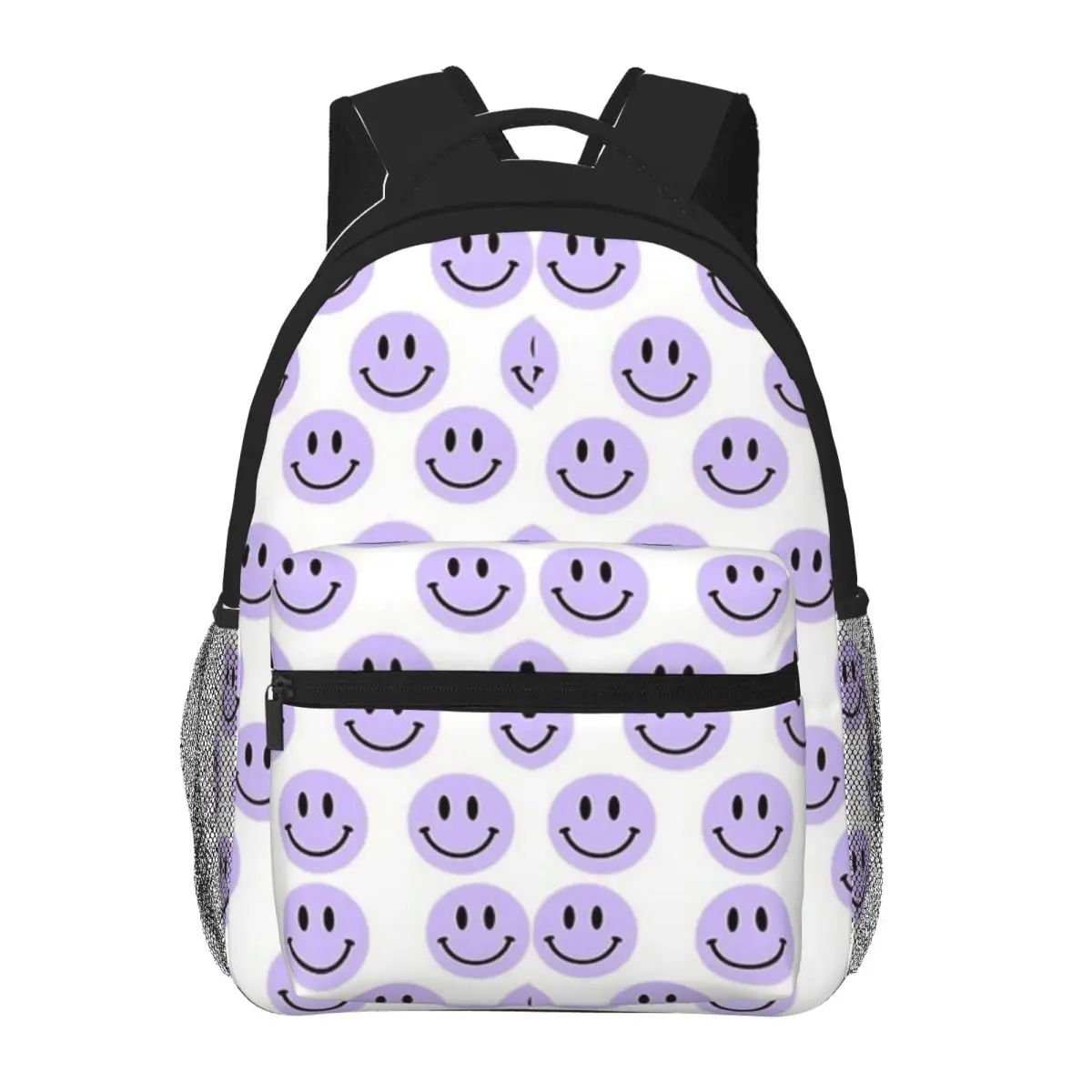 Purple Preppy Smile Print Kids Backpack Women Teenagers Schoolbags Travel Laptop Backpack 16inch