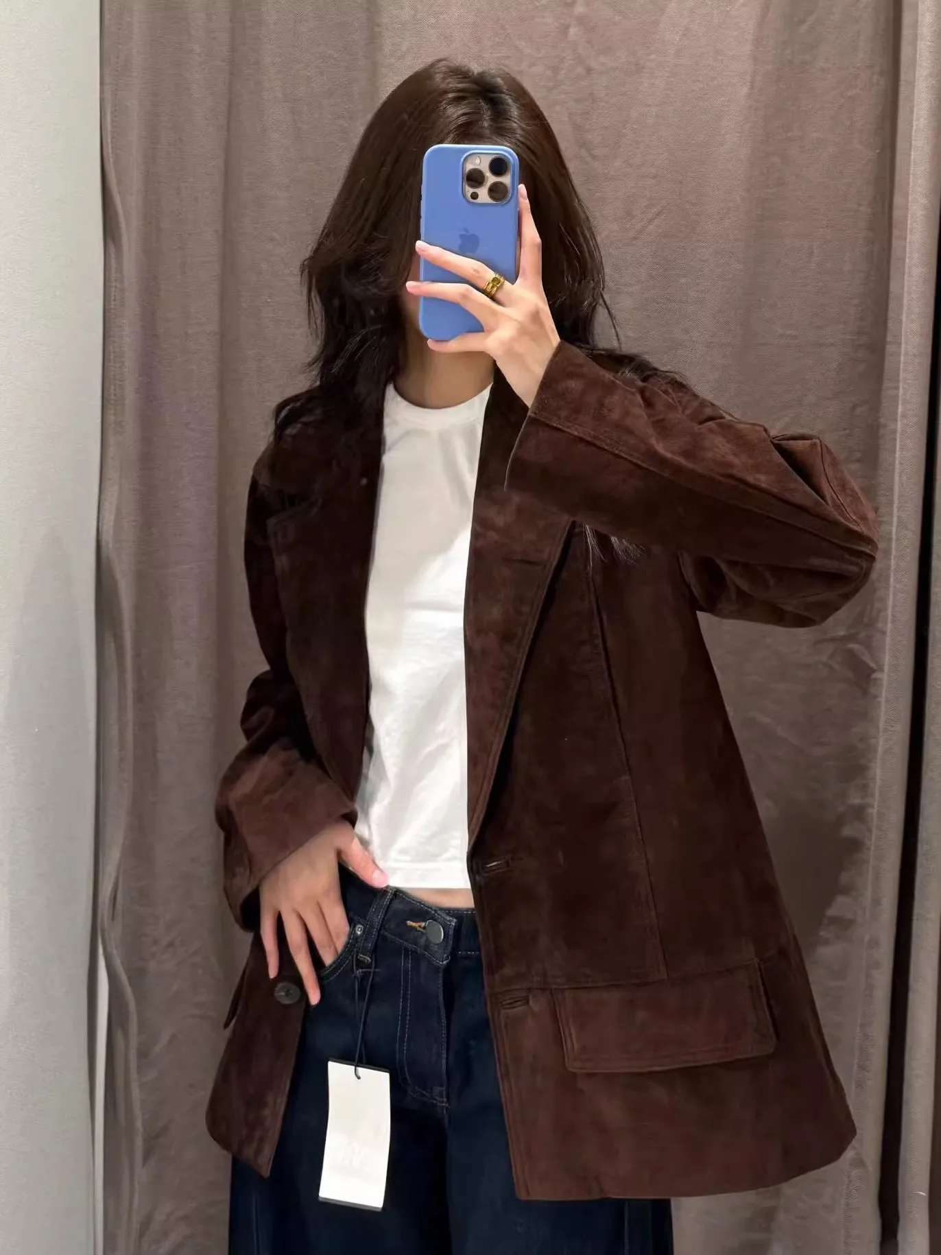 جديد 2025 الخريف المرأة عادية Sle فضفاضة تناسب الجلود فو الجلد المدبوغ Jaet الوقوف طوق طويل Sve زر واحد إغلاق معطف