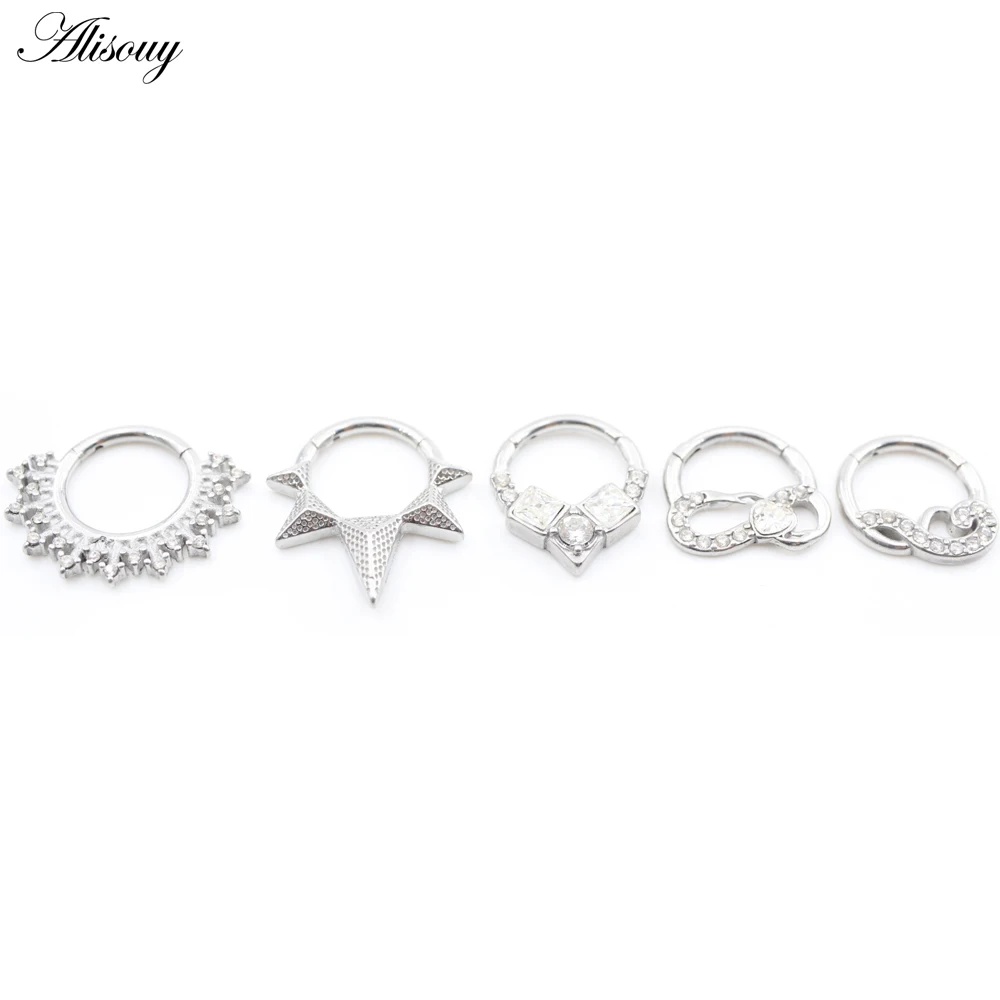 1PC Stainless Steel Triangle Cone Heart Square Zircon Nose Ring Ear Captive Tragus Cartilage Helix Hoop Earring Piercing Jewelry