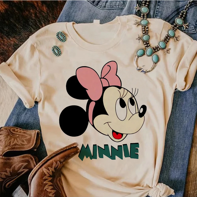 90s Y2k Mickey Print T-shirts for Women Fashion Minnie Mouse T Shirt Streetwear Female Clothes Kawaii Disney Tshirt