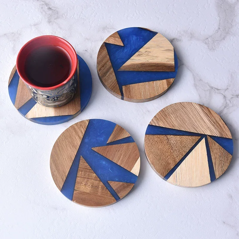 Drink Coasters,Wooden Waterproof Coasters,Resin Coasters for Coffee Table Decor Wood Coasters with Resin Set of 4 Decorative Art