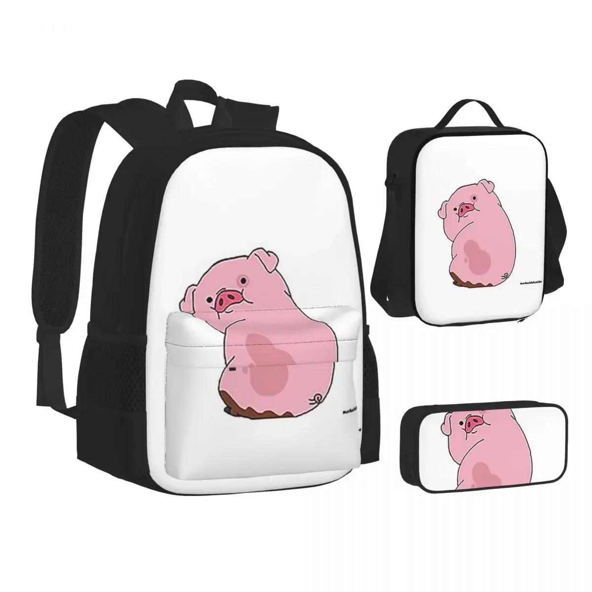 Waddles The Pig Backpacks Boys Girls Bookbag Children School Bags Cartoon Kids Rucksack Lunch Bag Pen Bag Three-Piece Set