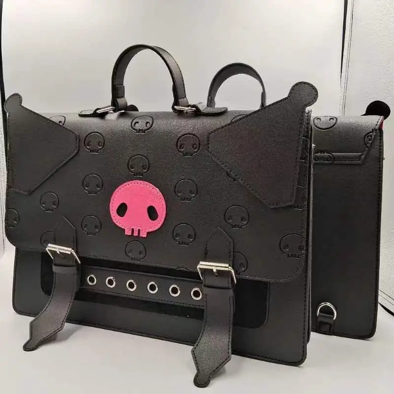 MBTI Kulome bolsos de cuero Pu para mujer Jk, bolso dulce de moda para mujer, bolso informal de Anime, bolso Kawaii negro versátil