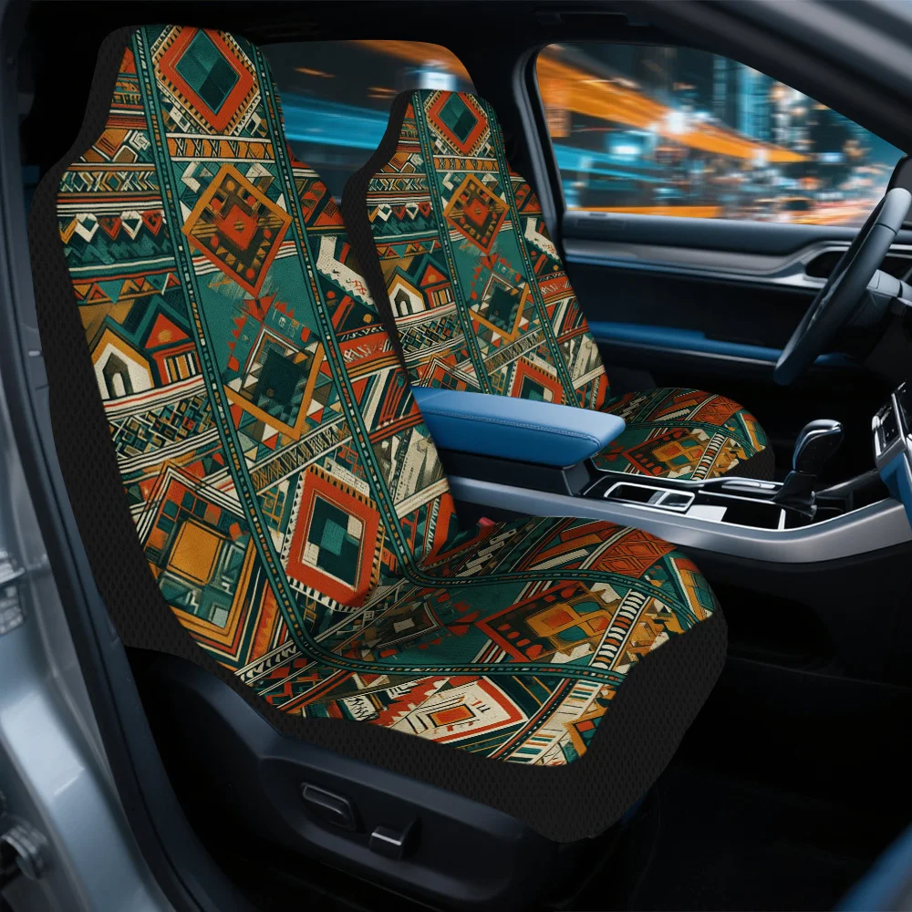 Set Of 2 Geometric Tribal Design Car Seat Covers – Universal Front Seat Protectors For Vehicles, Suvs & Sedans, Sturdy, To Insta