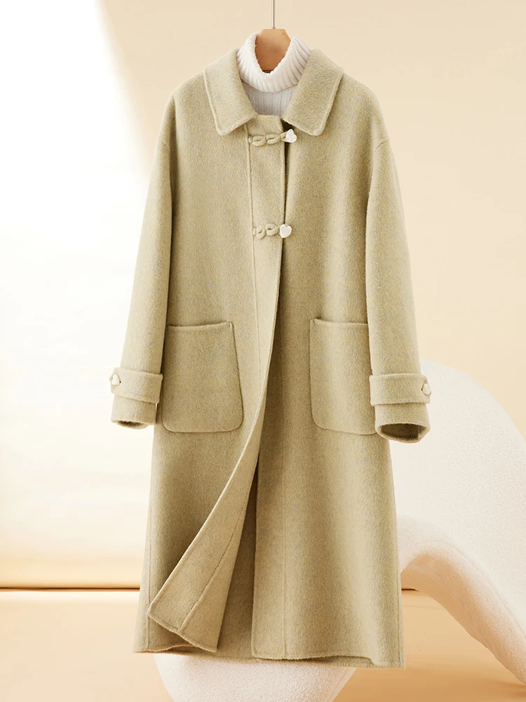 Miss Zhao[Cabernet Sauvignon]Camel wool+wool+Tencel double-sided cashmere coat for women's warm wool coat